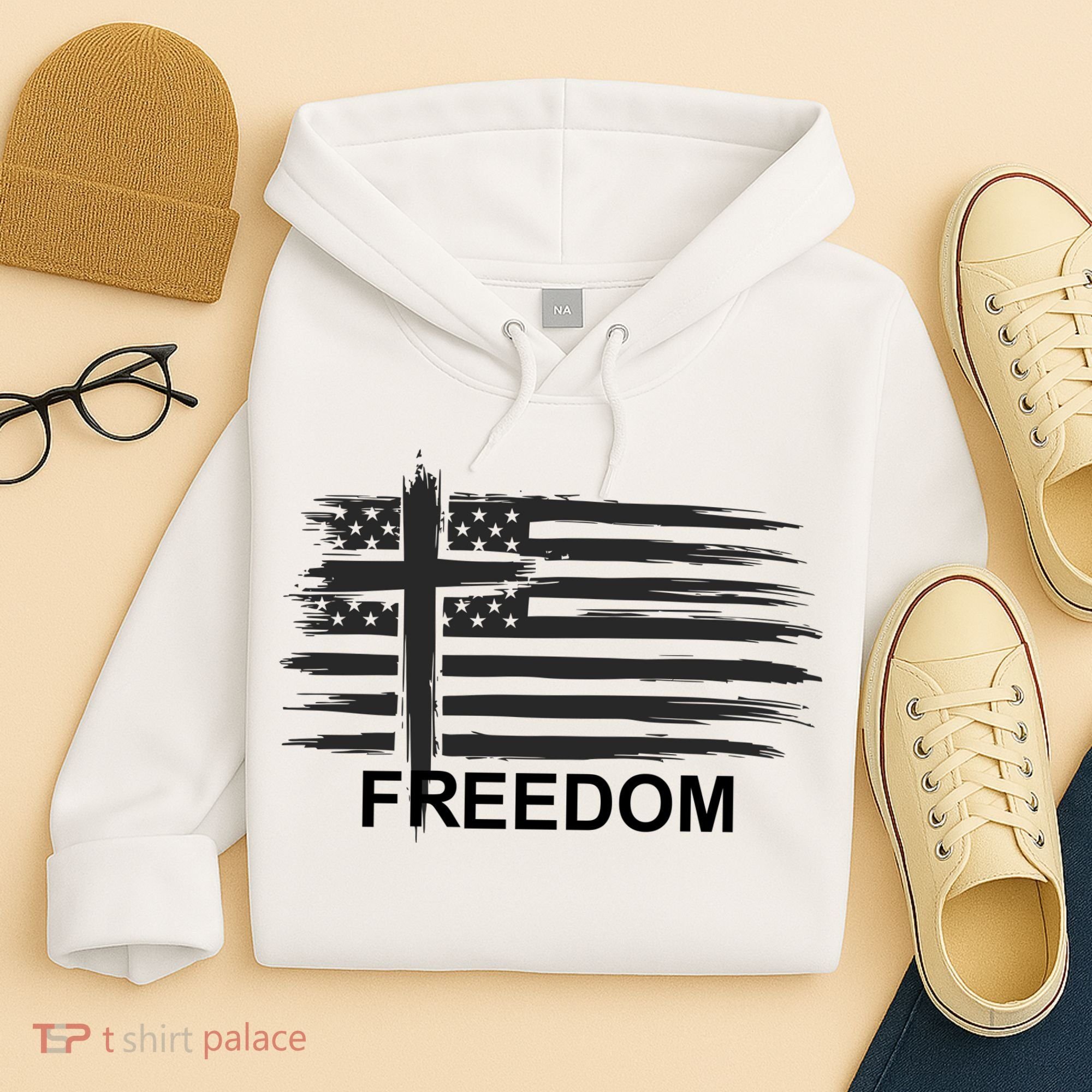 Freedom American Flag Cross Christian Hoodie