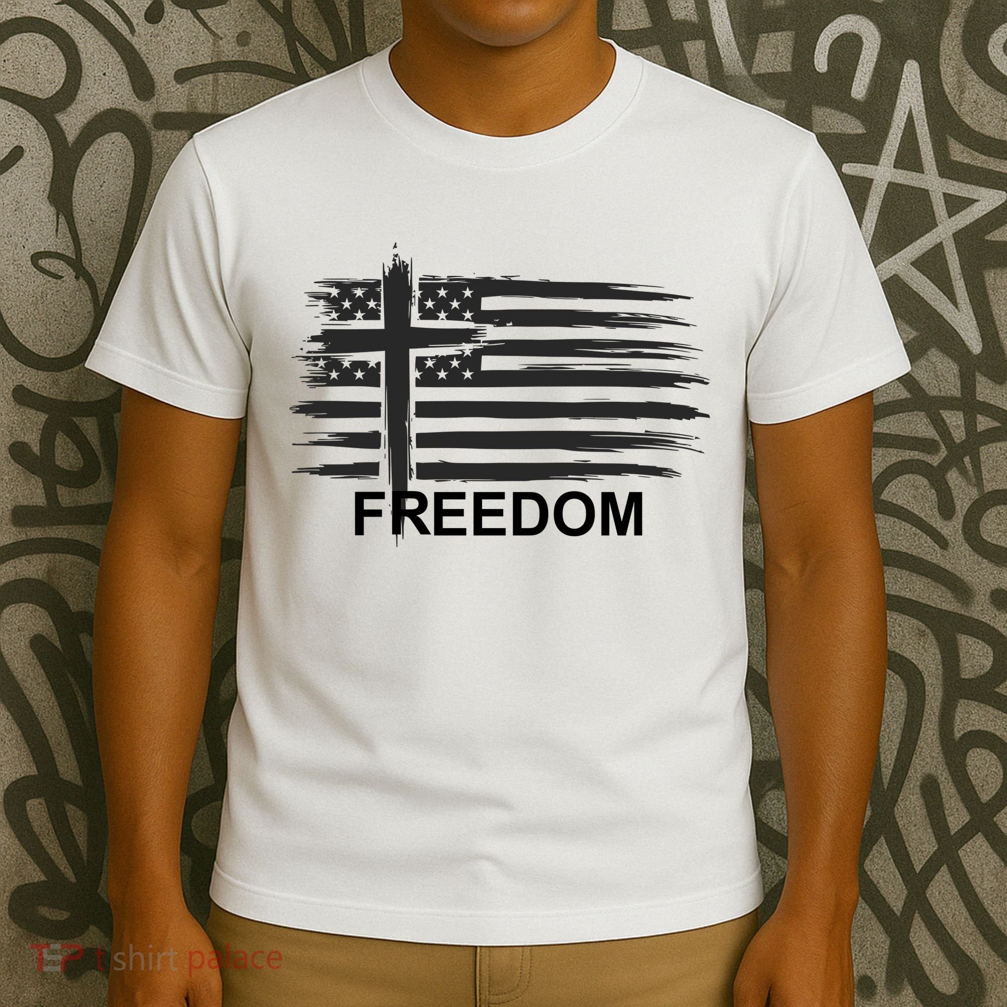 Freedom American Flag Cross Christian T-Shirt