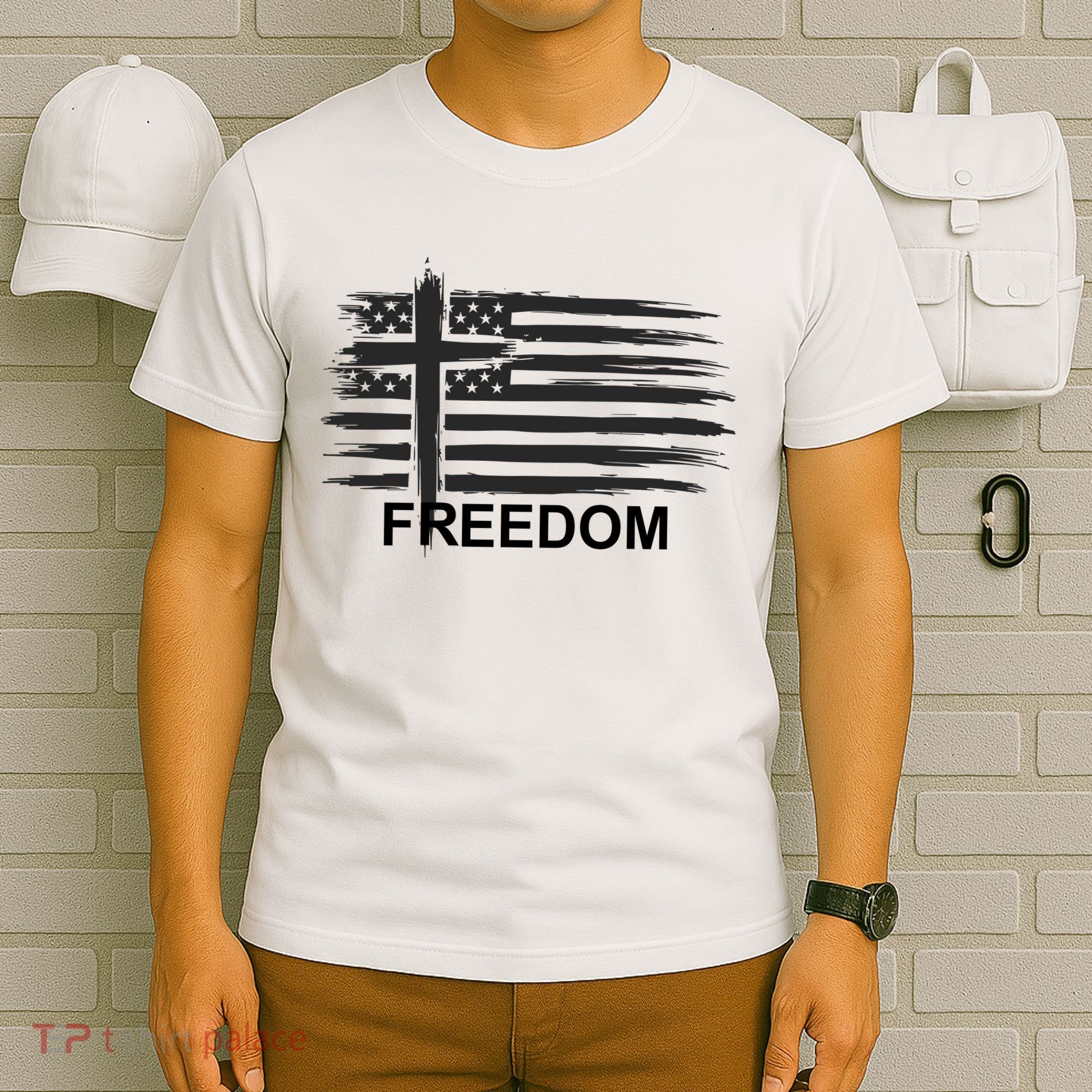 Freedom American Flag Cross Christian T-Shirt