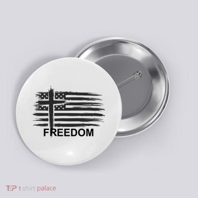 Freedom American Flag Cross Christian Button