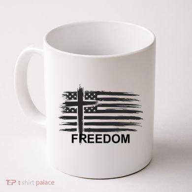 Freedom American Flag Cross Christian Coffee Mug