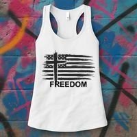 Freedom American Flag Cross Christian Women's Tank Top thumb 3