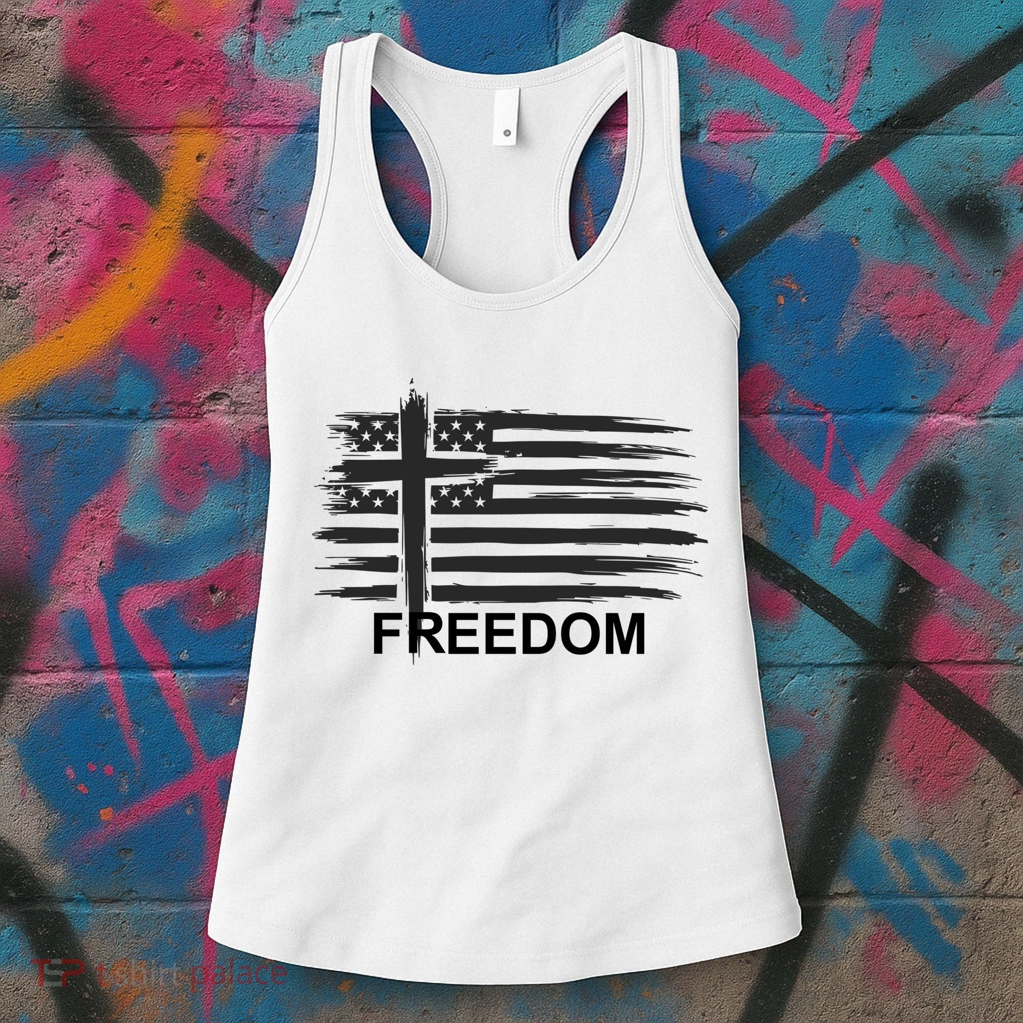 Freedom American Flag Cross Christian Women's Tank Top