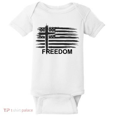Freedom American Flag Cross Christian Baby Bodysuit