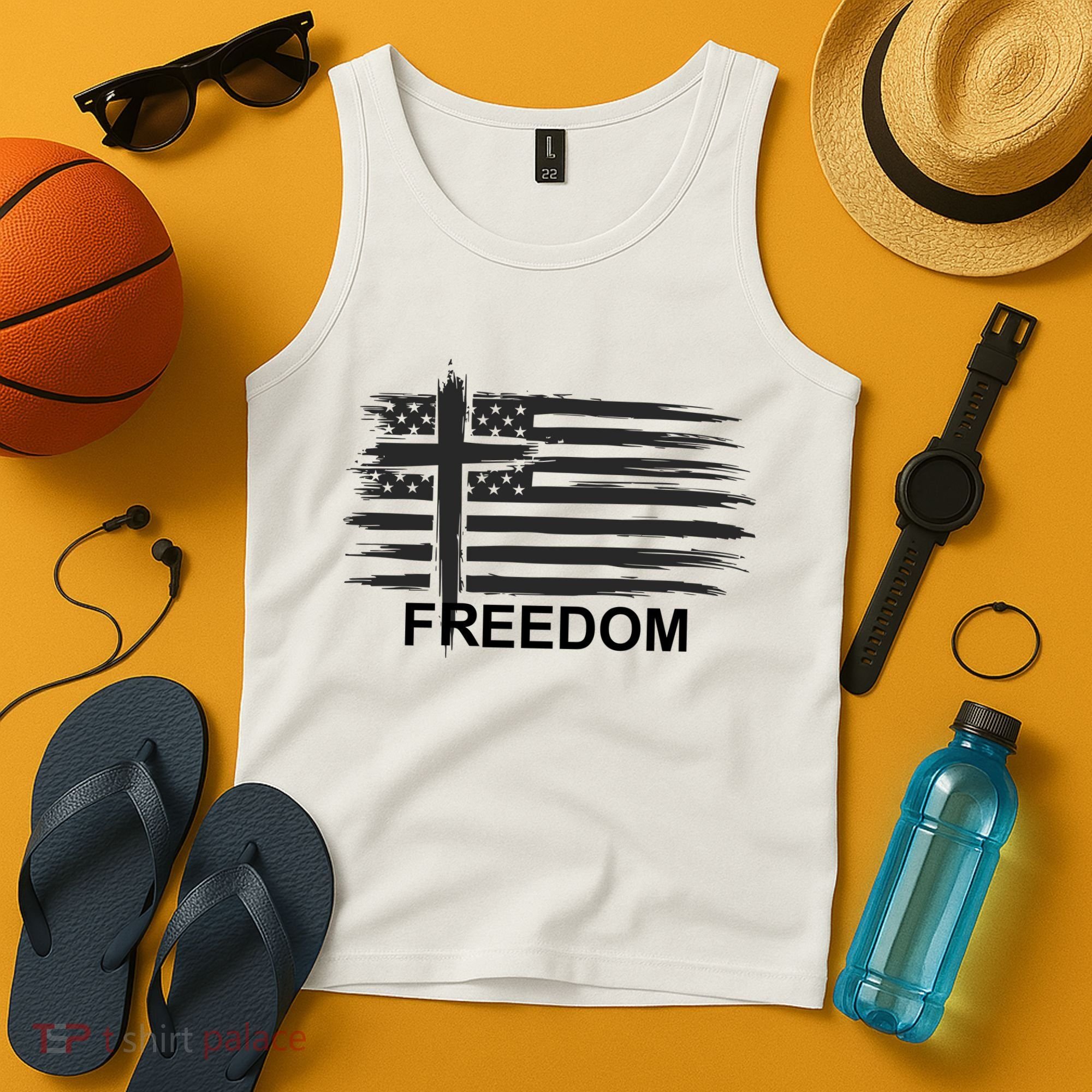Freedom American Flag Cross Christian Tank Top
