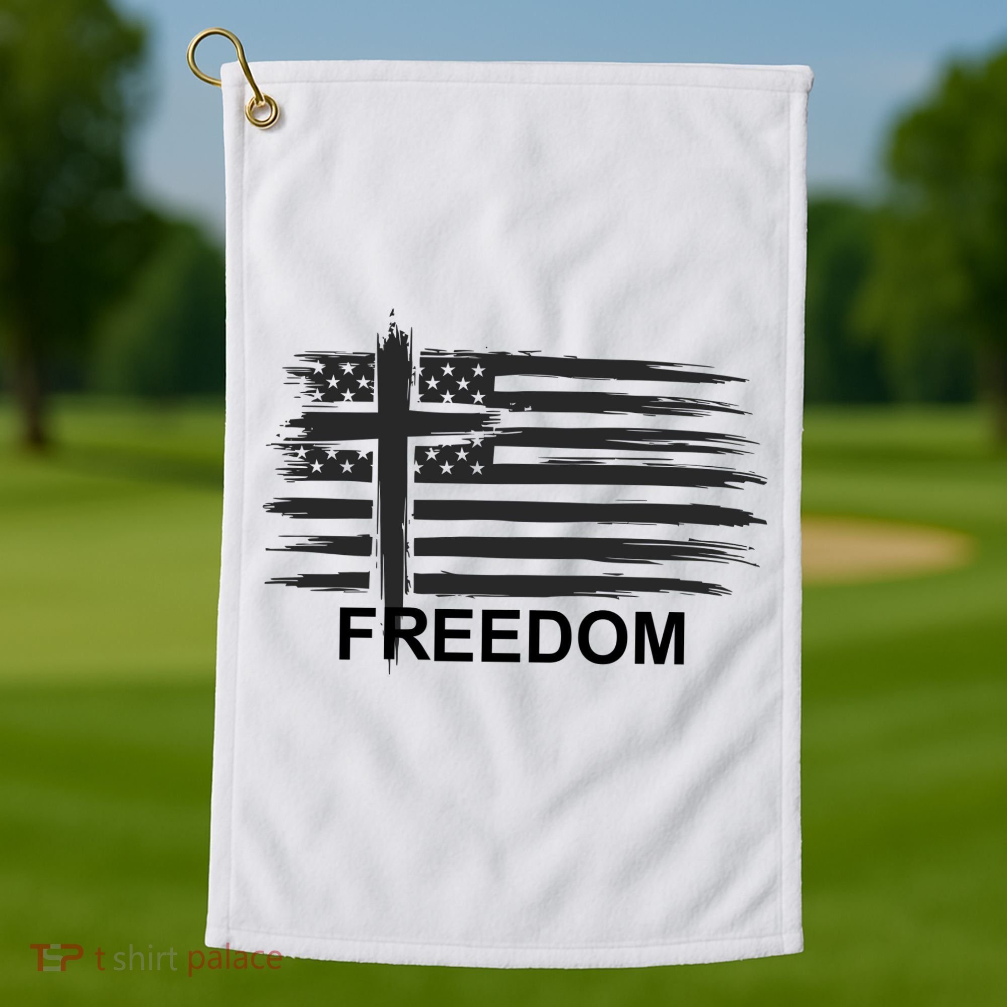 Freedom American Flag Cross Christian Golf Towel