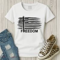 Freedom American Flag Cross Christian Women's T-Shirt thumb 3