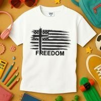 Freedom American Flag Cross Christian Kids T-Shirt thumb 3