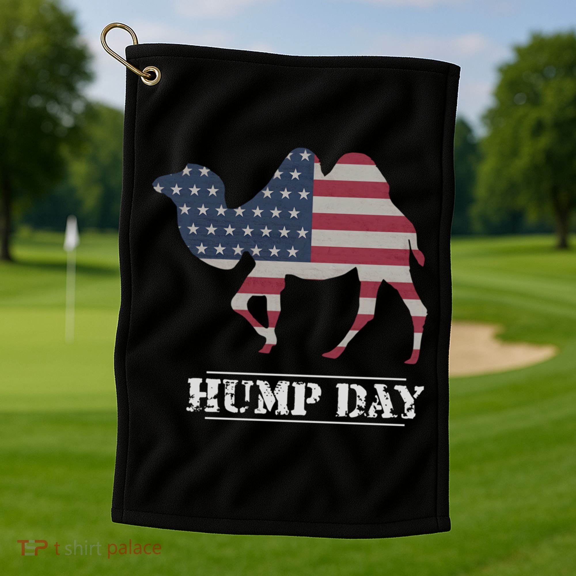 Funny American Flag Hump Day Camel Gift Golf Towel