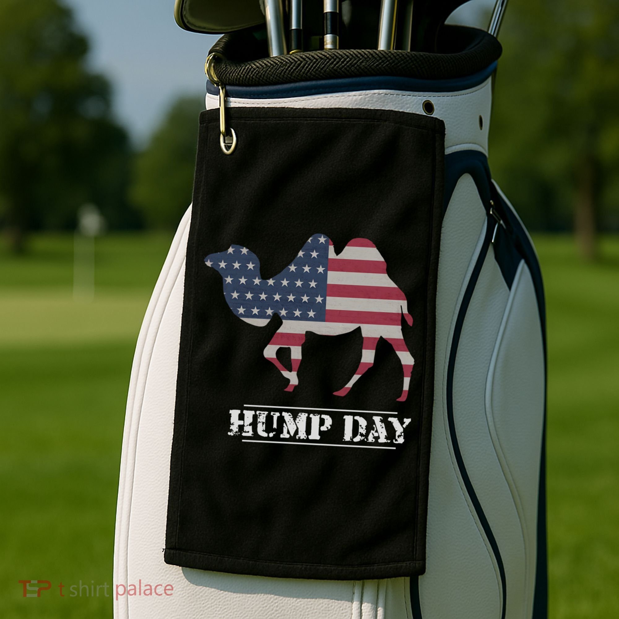 Funny American Flag Hump Day Camel Gift Golf Towel