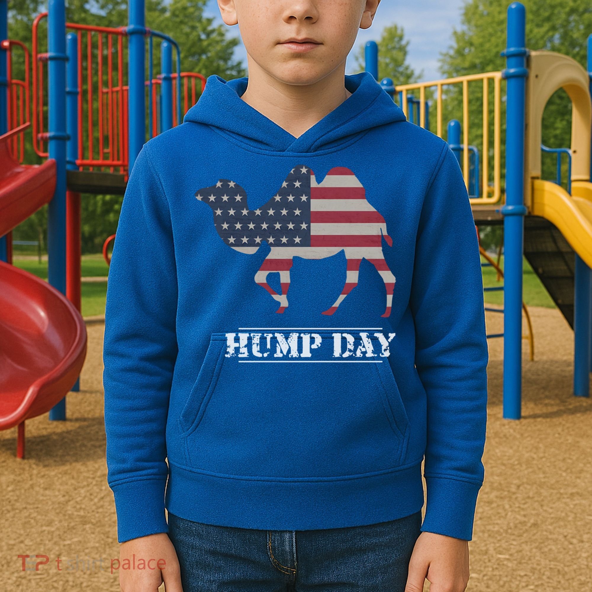 Funny American Flag Hump Day Camel Gift Kids Hoodie