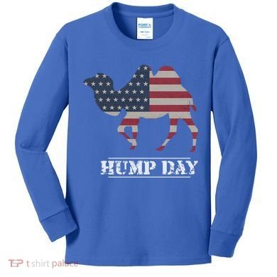 Funny American Flag Hump Day Camel Gift Kids Long Sleeve Shirt
