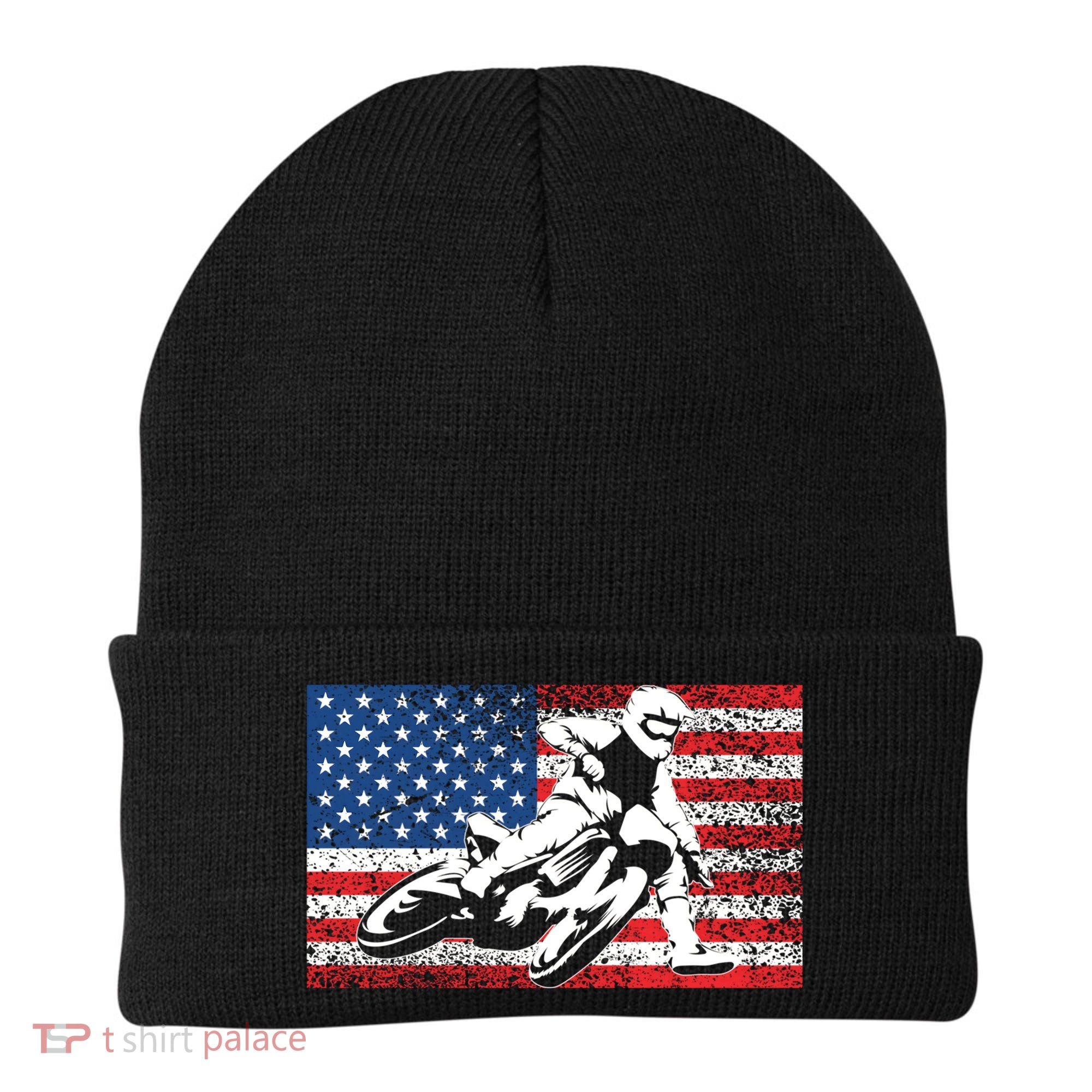 Funny American Flat Track Motorcycle Gift Cool Bike Rider Gift Beanie