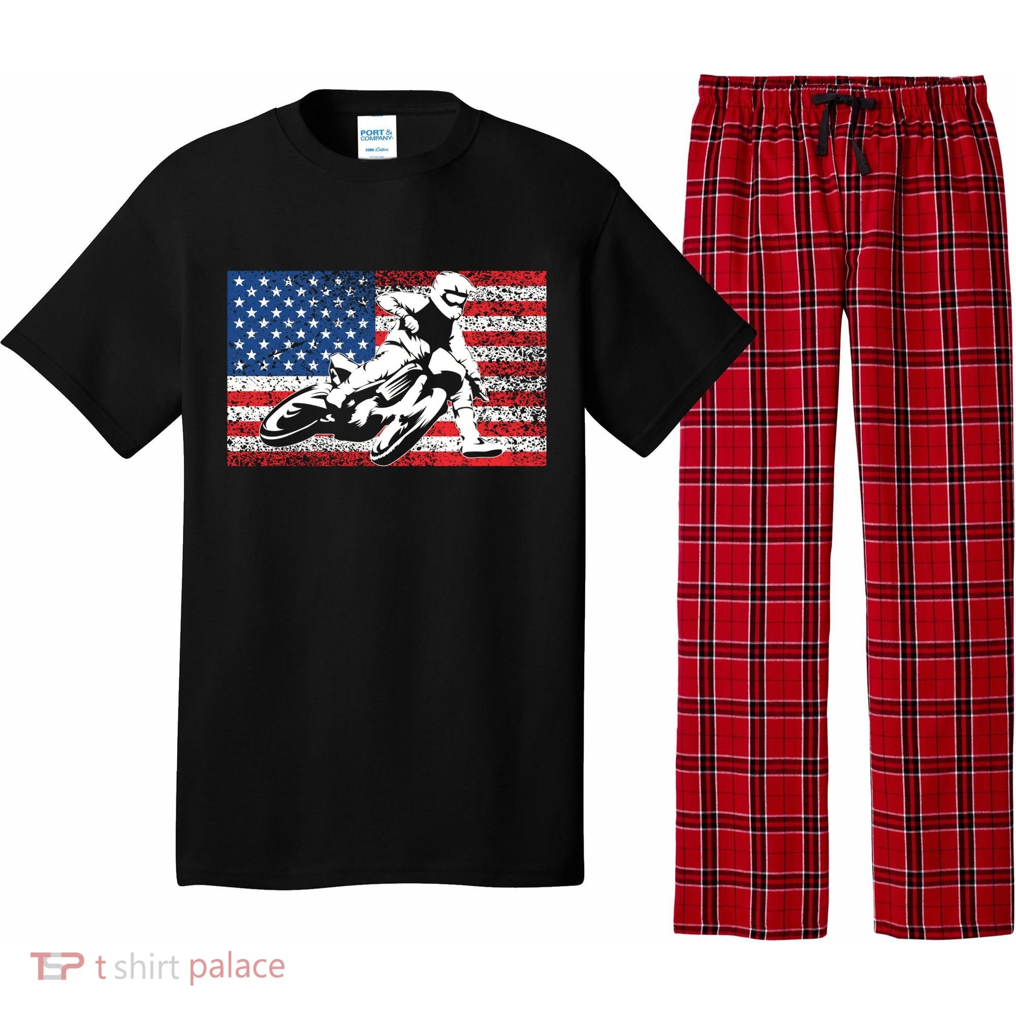Funny American Flat Track Motorcycle Gift Cool Bike Rider Gift Pajama Set
