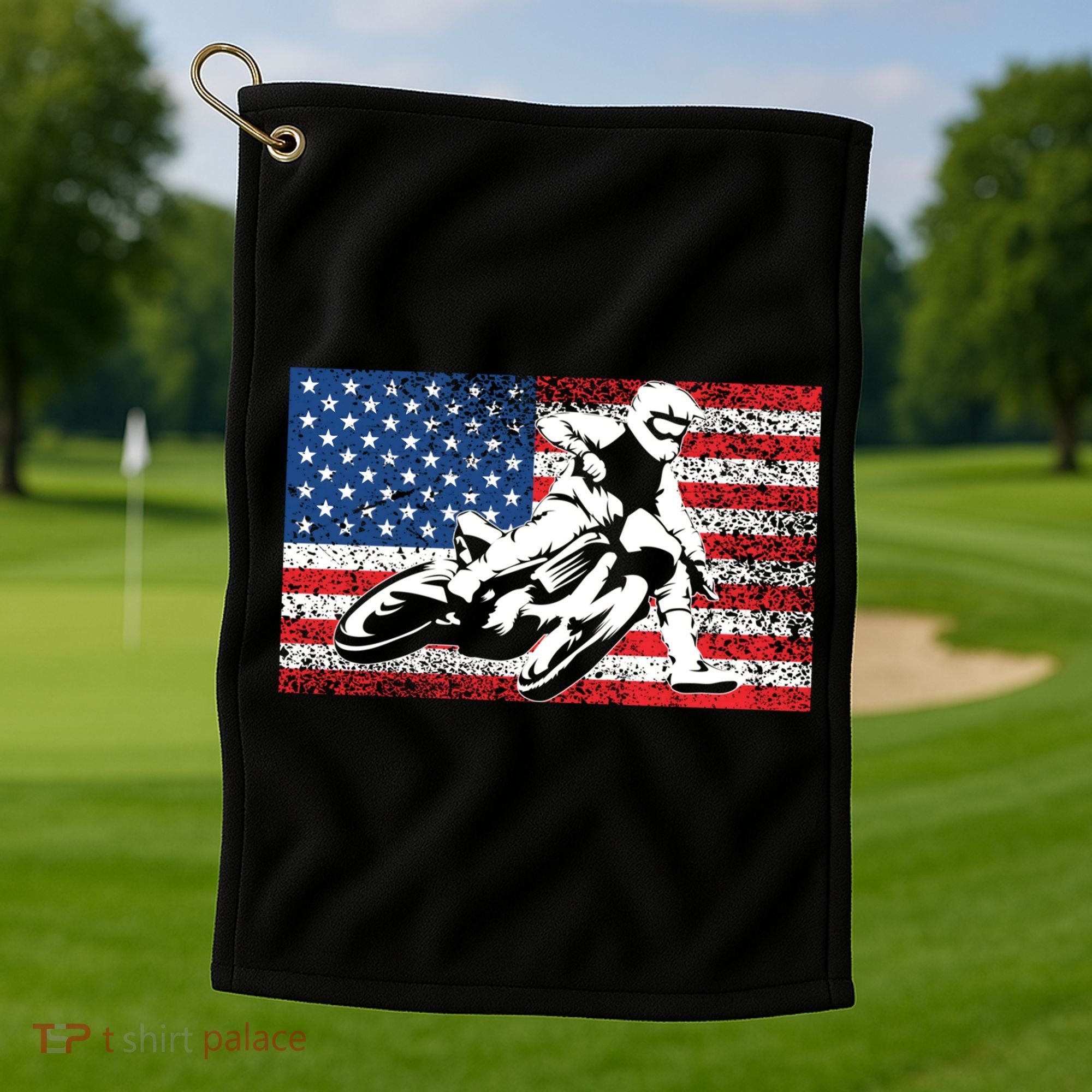 Funny American Flat Track Motorcycle Gift Cool Bike Rider Gift Golf Towel