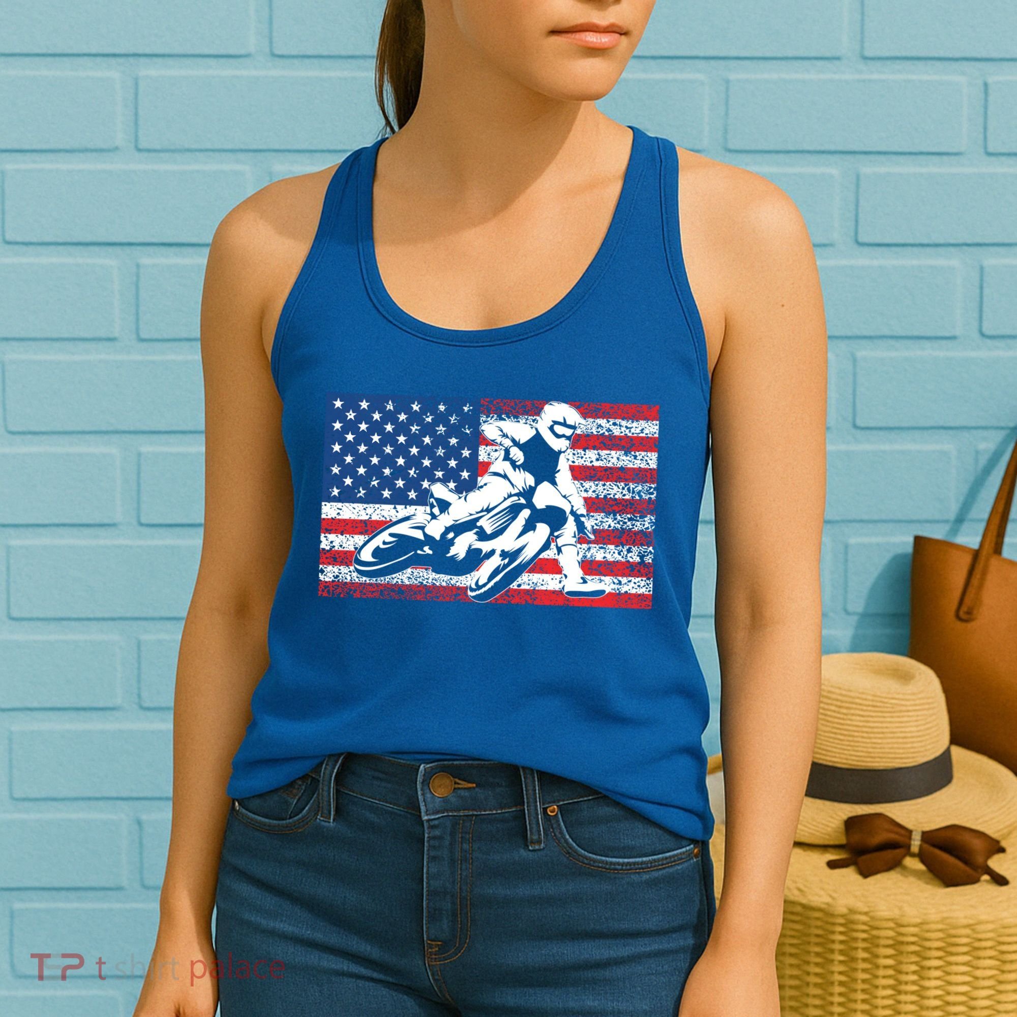 Funny American Flat Track Motorcycle Gift Cool Bike Rider Gift Women's Tank Top