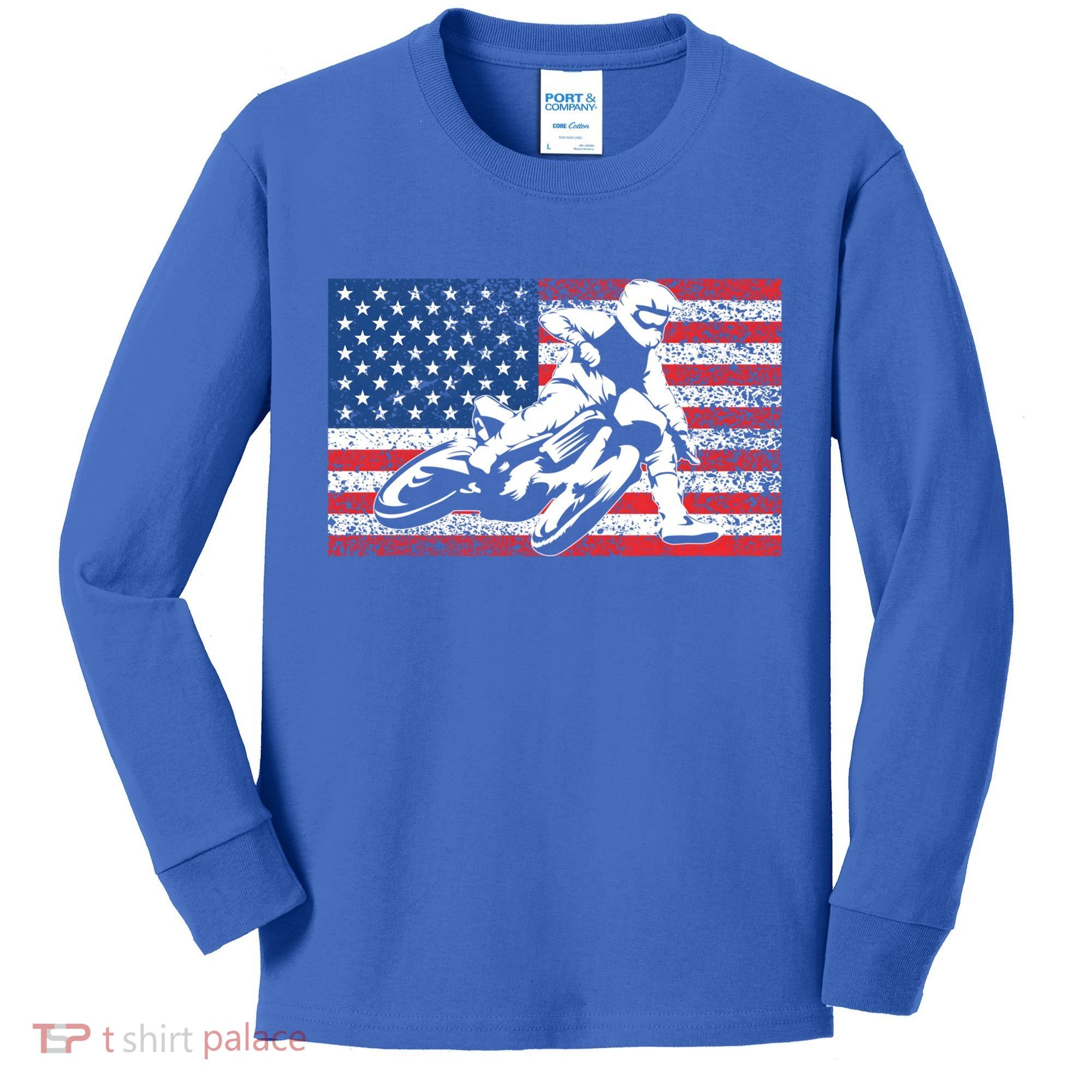 Funny American Flat Track Motorcycle Gift Cool Bike Rider Gift Kids Long Sleeve Shirt
