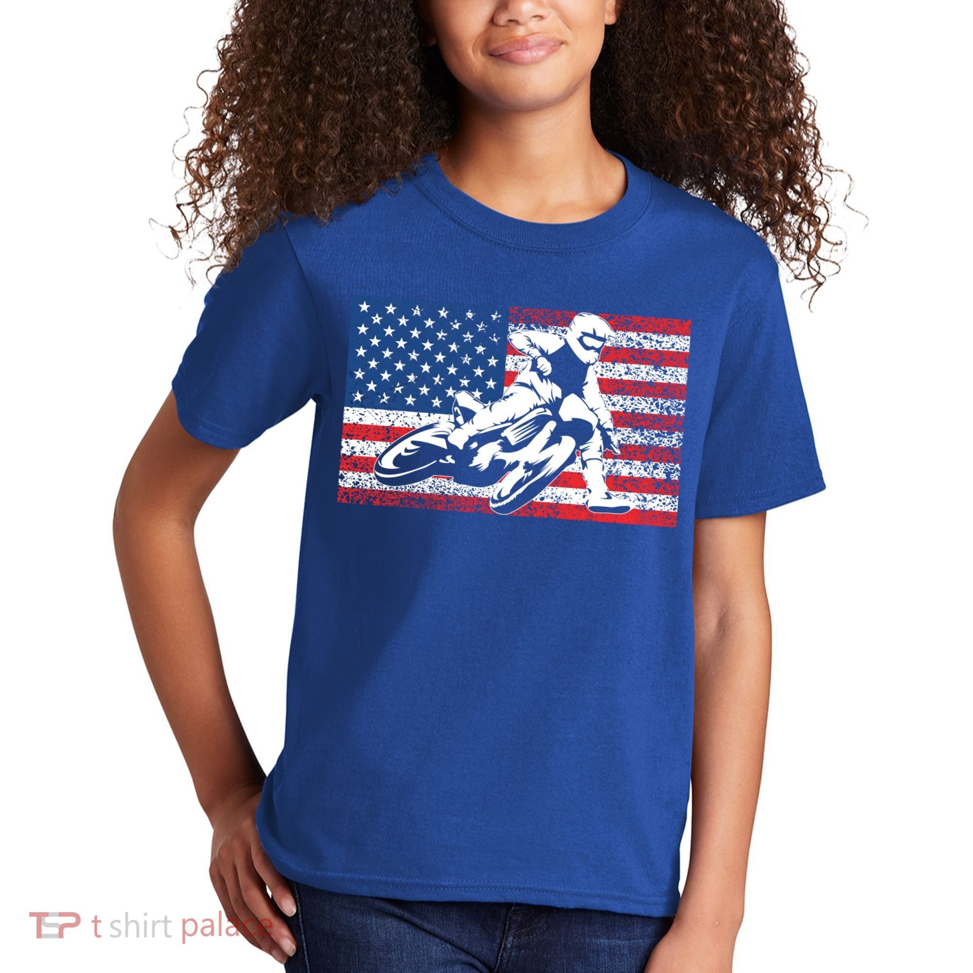 Funny American Flat Track Motorcycle Gift Cool Bike Rider Gift Kids T-Shirt