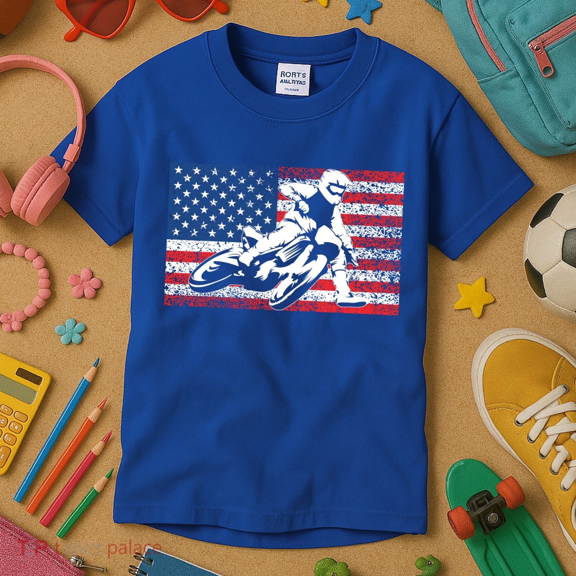 Funny American Flat Track Motorcycle Gift Cool Bike Rider Gift Kids T-Shirt