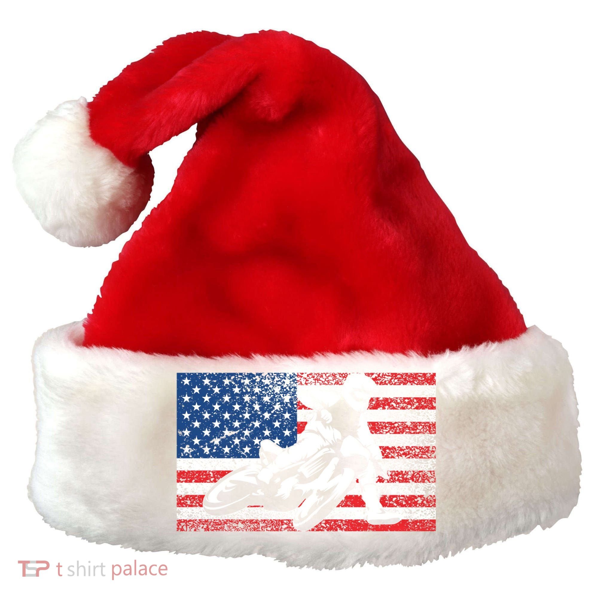 Funny American Flat Track Motorcycle Gift Cool Bike Rider Gift Santa Hat