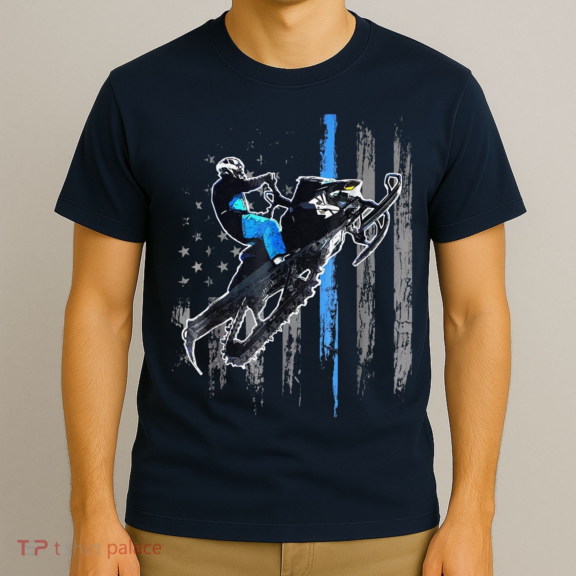 Funny American Flag Snowmobile Snowmobile Riding Gift T-Shirt