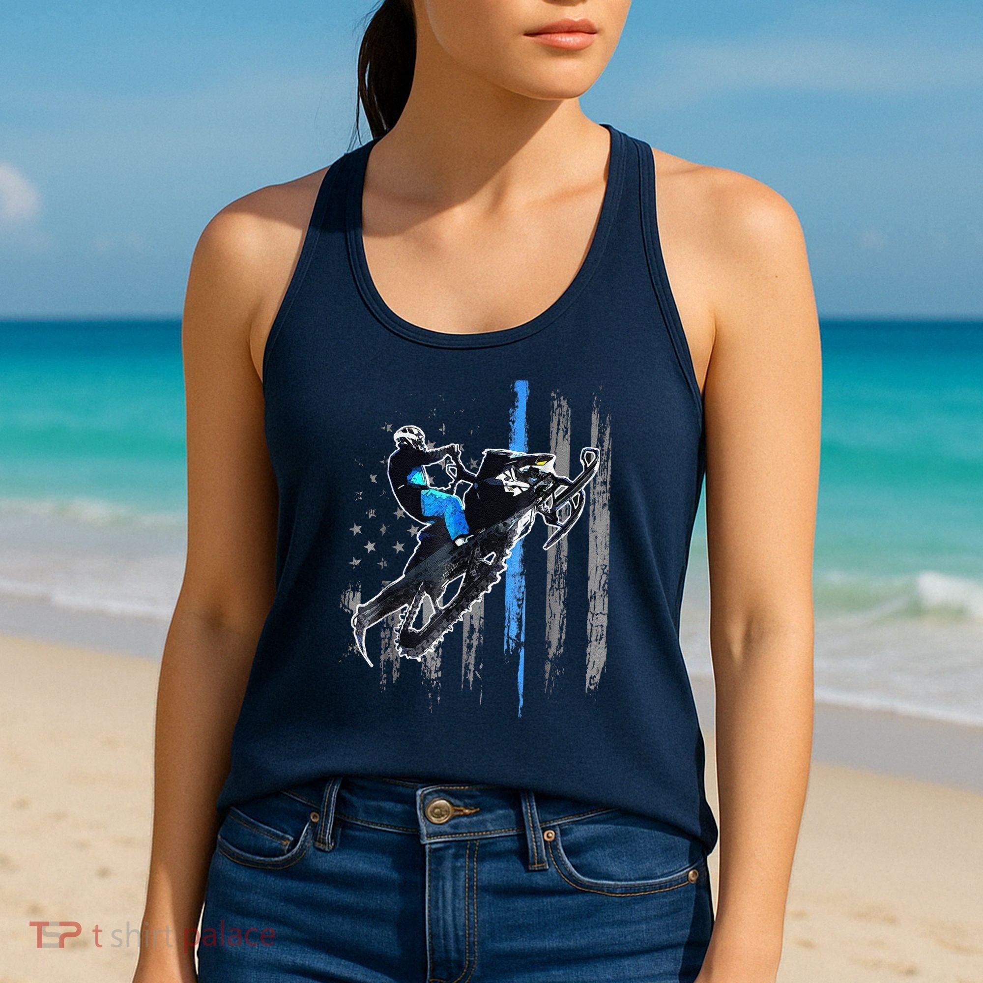 Funny American Flag Snowmobile Snowmobile Riding Gift Women's Tank Top