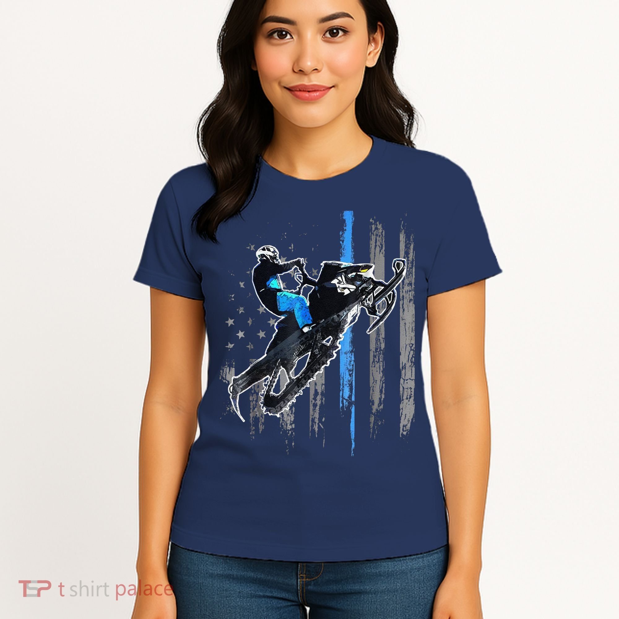 Funny American Flag Snowmobile Snowmobile Riding Gift Women's T-Shirt