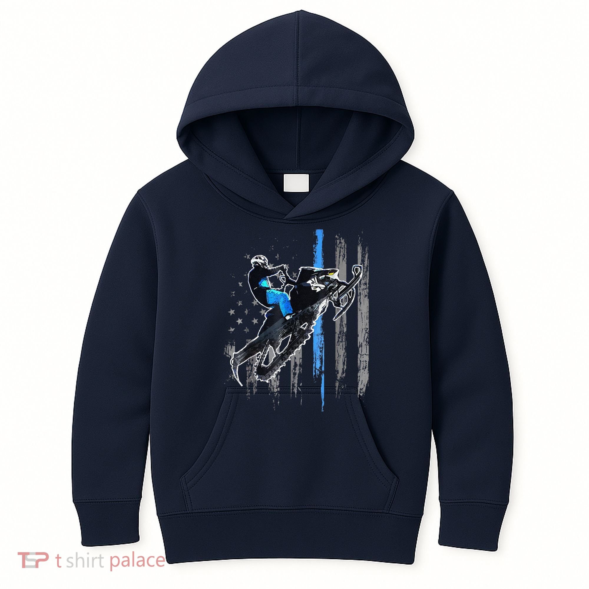 Funny American Flag Snowmobile Snowmobile Riding Gift Kids Hoodie