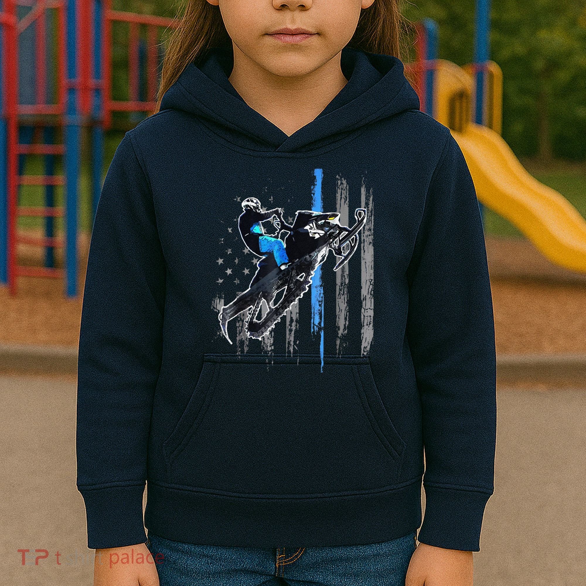 Funny American Flag Snowmobile Snowmobile Riding Gift Kids Hoodie