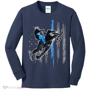 Funny American Flag Snowmobile Snowmobile Riding Gift Kids Long Sleeve Shirt