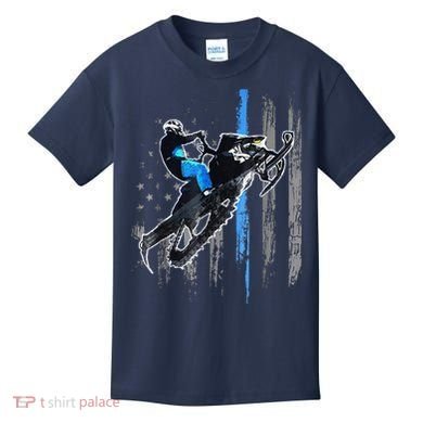 Funny American Flag Snowmobile Snowmobile Riding Gift Kids T-Shirt