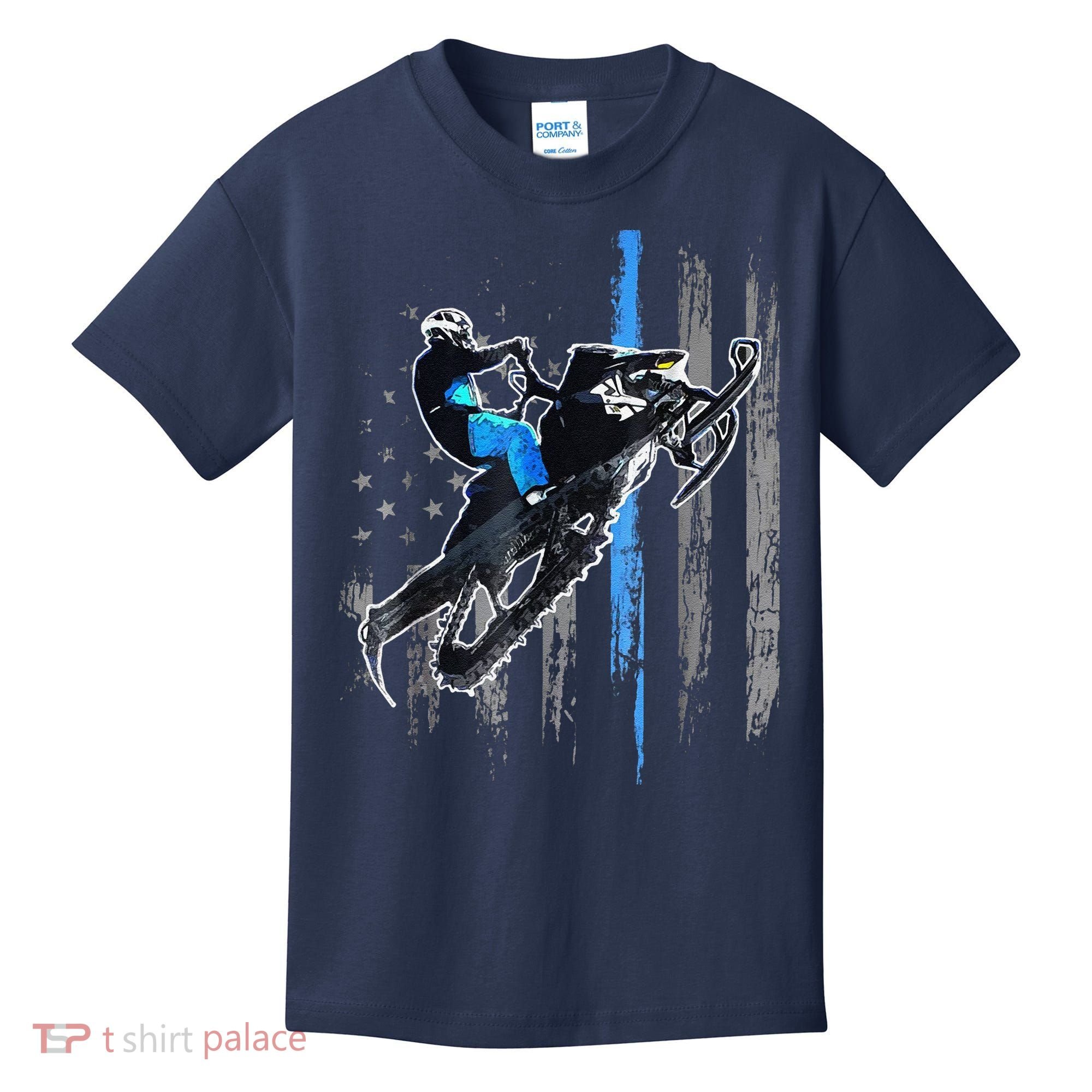 Funny American Flag Snowmobile Snowmobile Riding Gift Kids T-Shirt