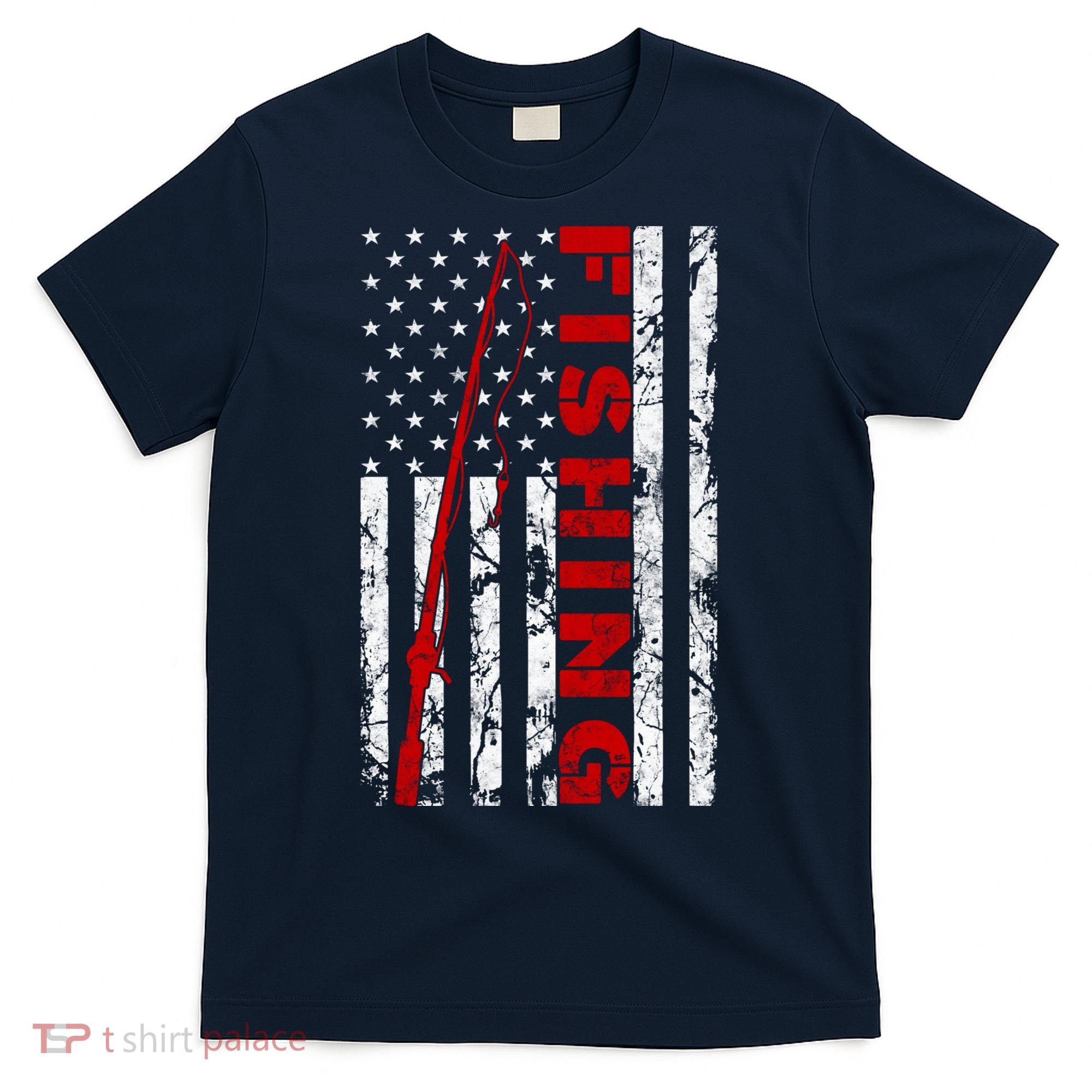 Fishing American Flag Rod USA Patriotic Fisherman Long Sleeve T-Shirt