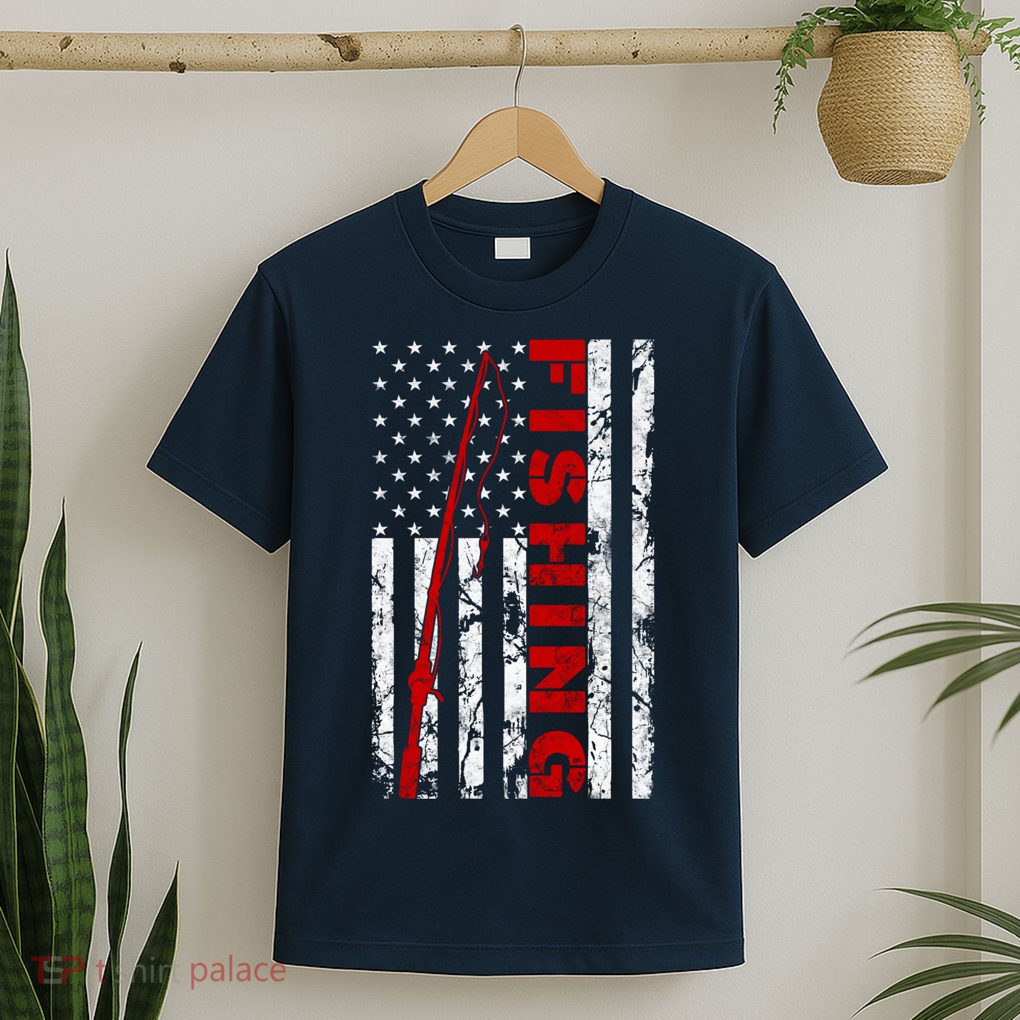Fishing American Flag Rod USA Patriotic Fisherman Long Sleeve T-Shirt