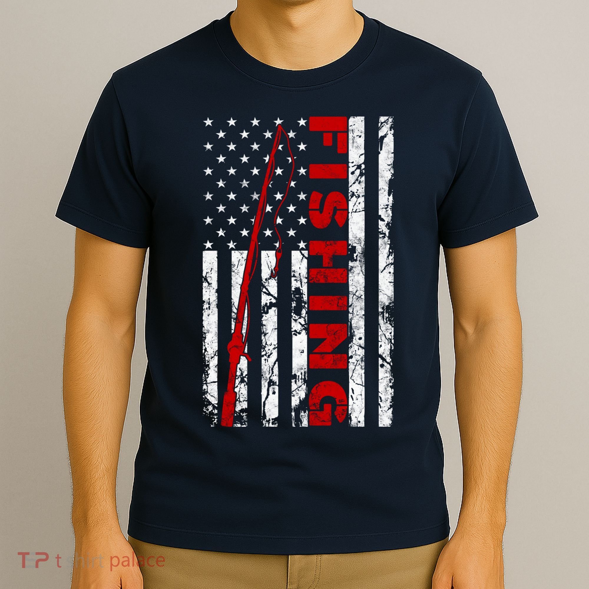 Fishing American Flag Rod USA Patriotic Fisherman Long Sleeve T-Shirt