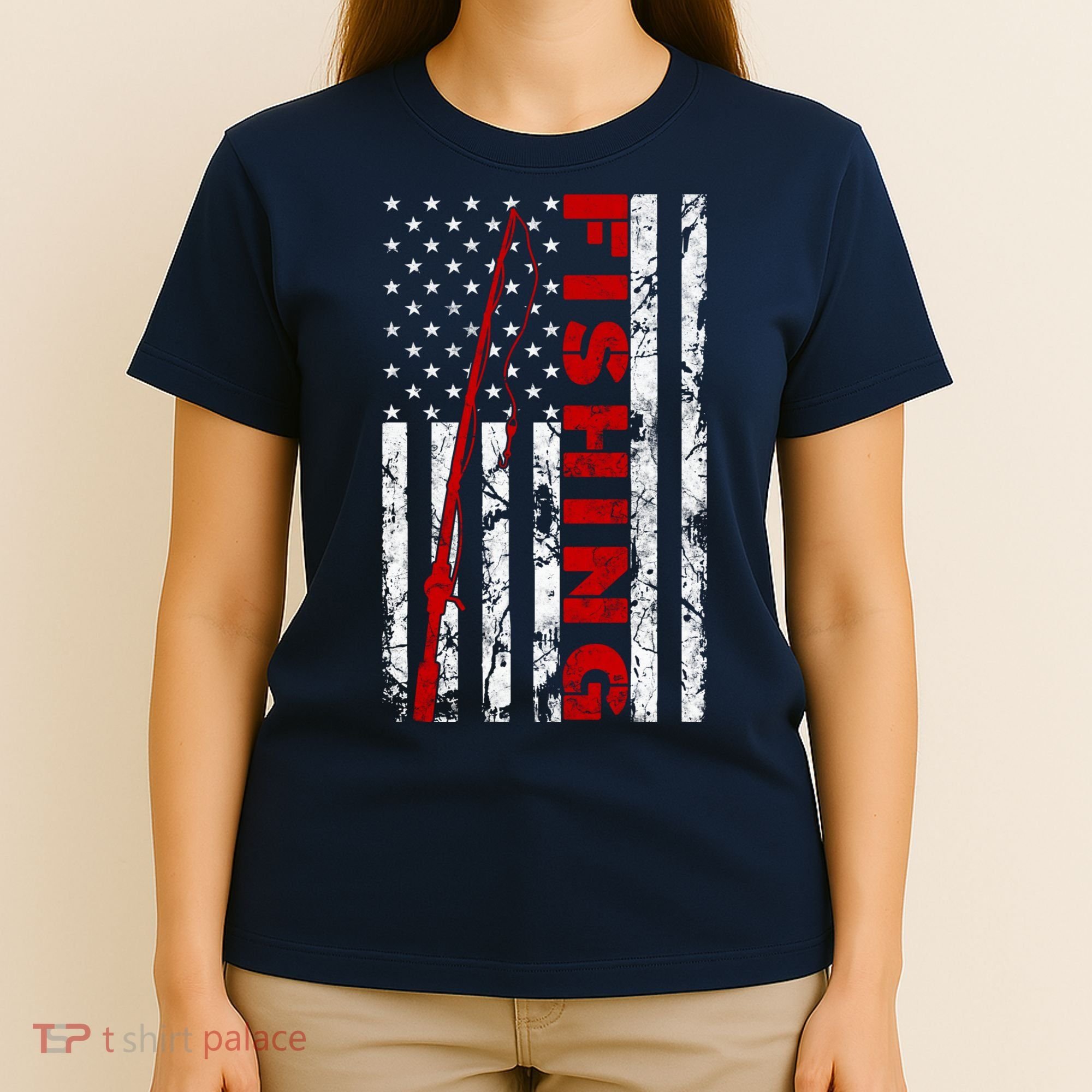 Fishing American Flag Rod USA Patriotic Fisherman Long Sleeve T-Shirt
