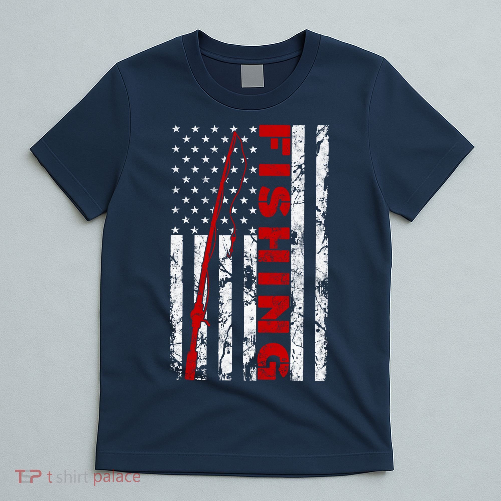 Fishing American Flag Rod USA Patriotic Fisherman Long Sleeve T-Shirt
