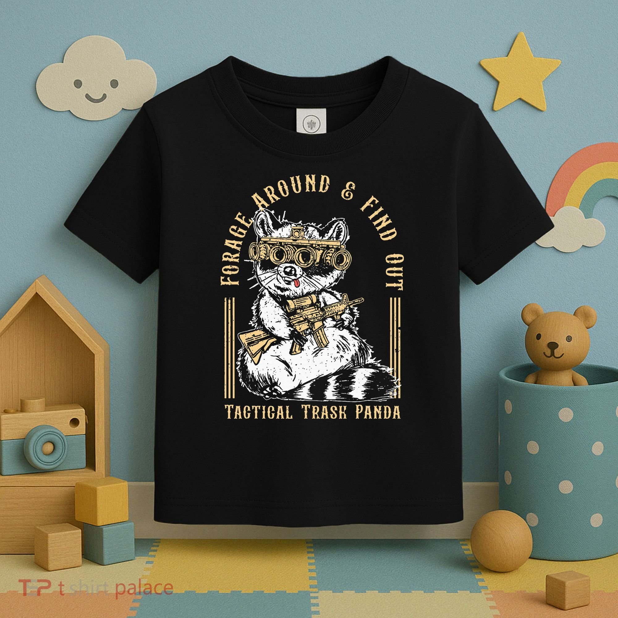 Forage Around & Find Out Tactical Trash Panda Toddler T-Shirt