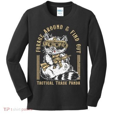 Forage Around & Find Out Tactical Trash Panda Kids Long Sleeve Shirt