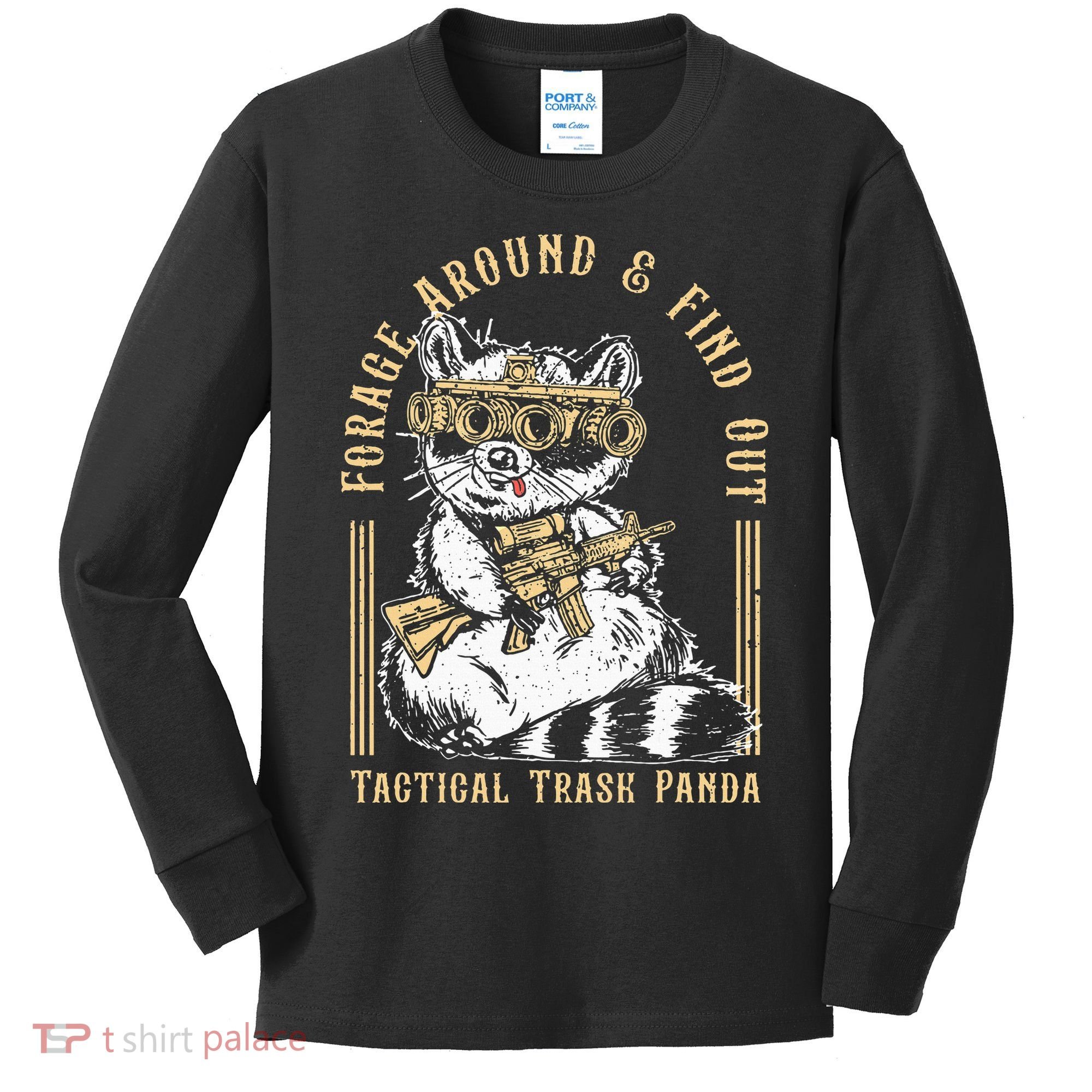 Forage Around & Find Out Tactical Trash Panda Kids Long Sleeve Shirt