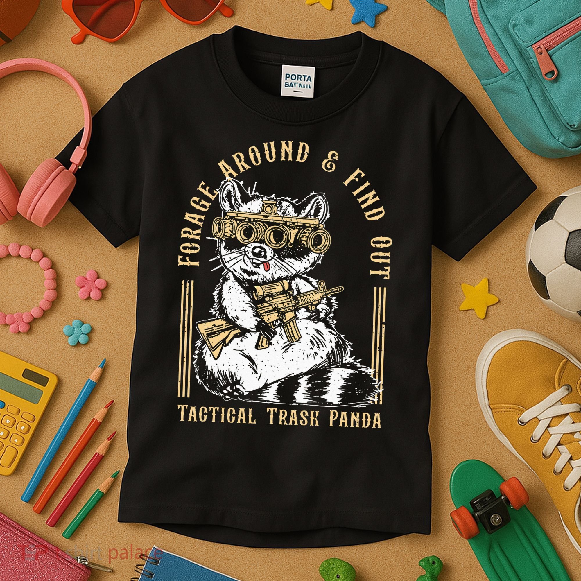 Forage Around & Find Out Tactical Trash Panda Kids T-Shirt