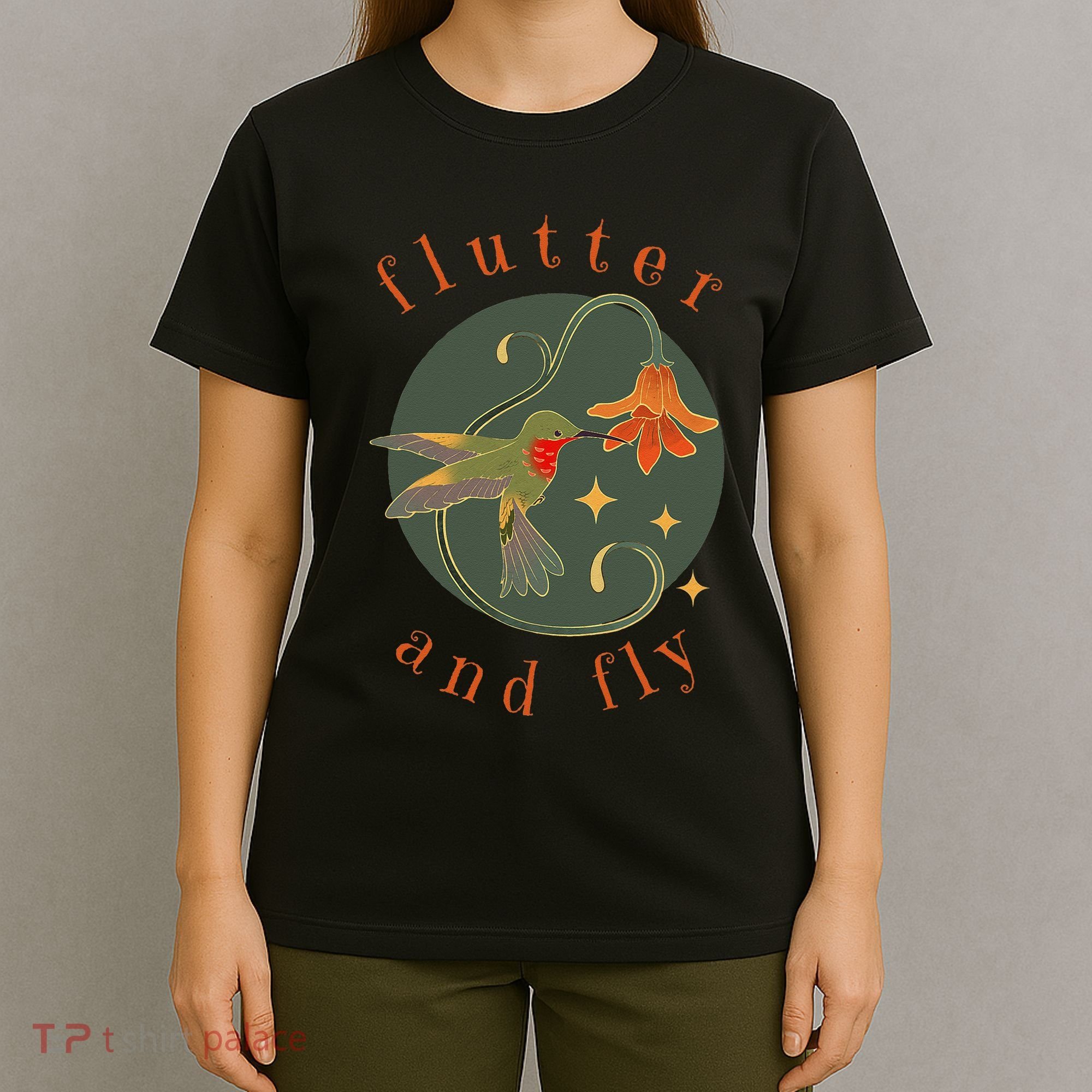 Flutter And Fly Apparel Hummingbird And Flower T-Shirt