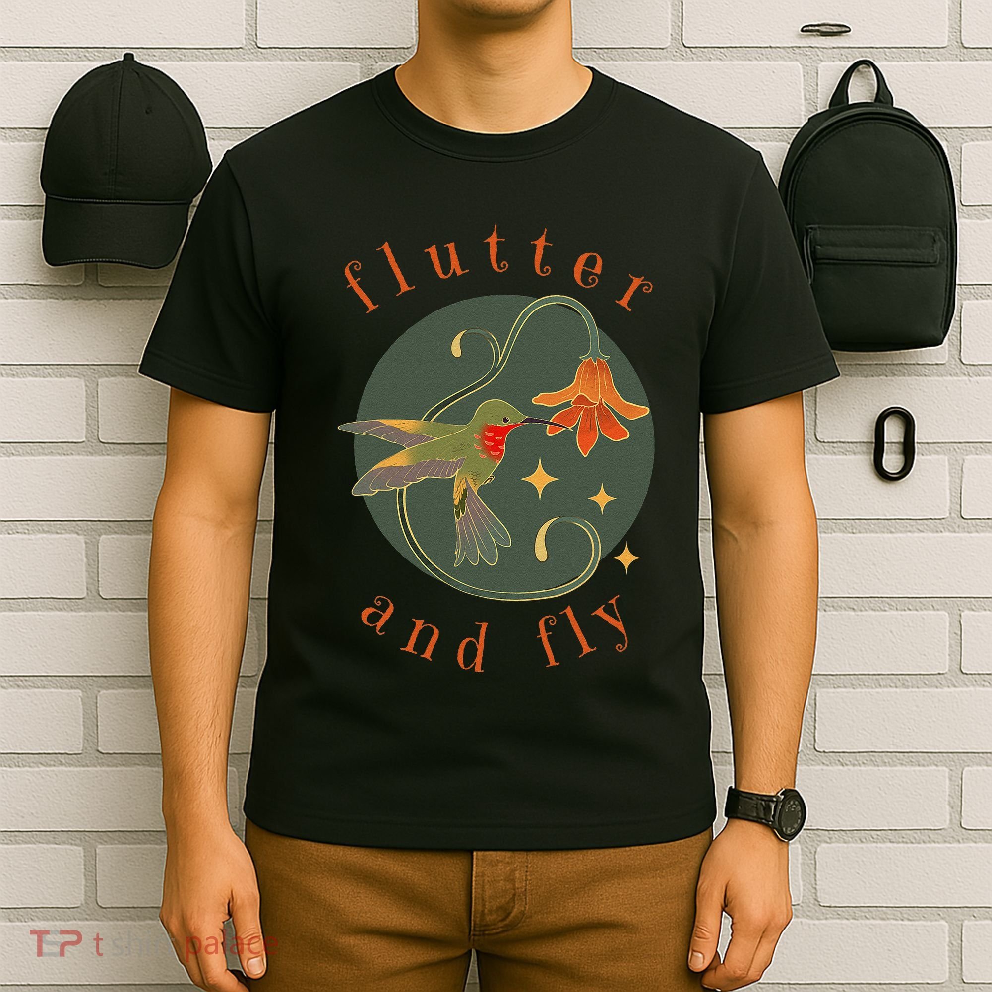 Flutter And Fly Apparel Hummingbird And Flower T-Shirt