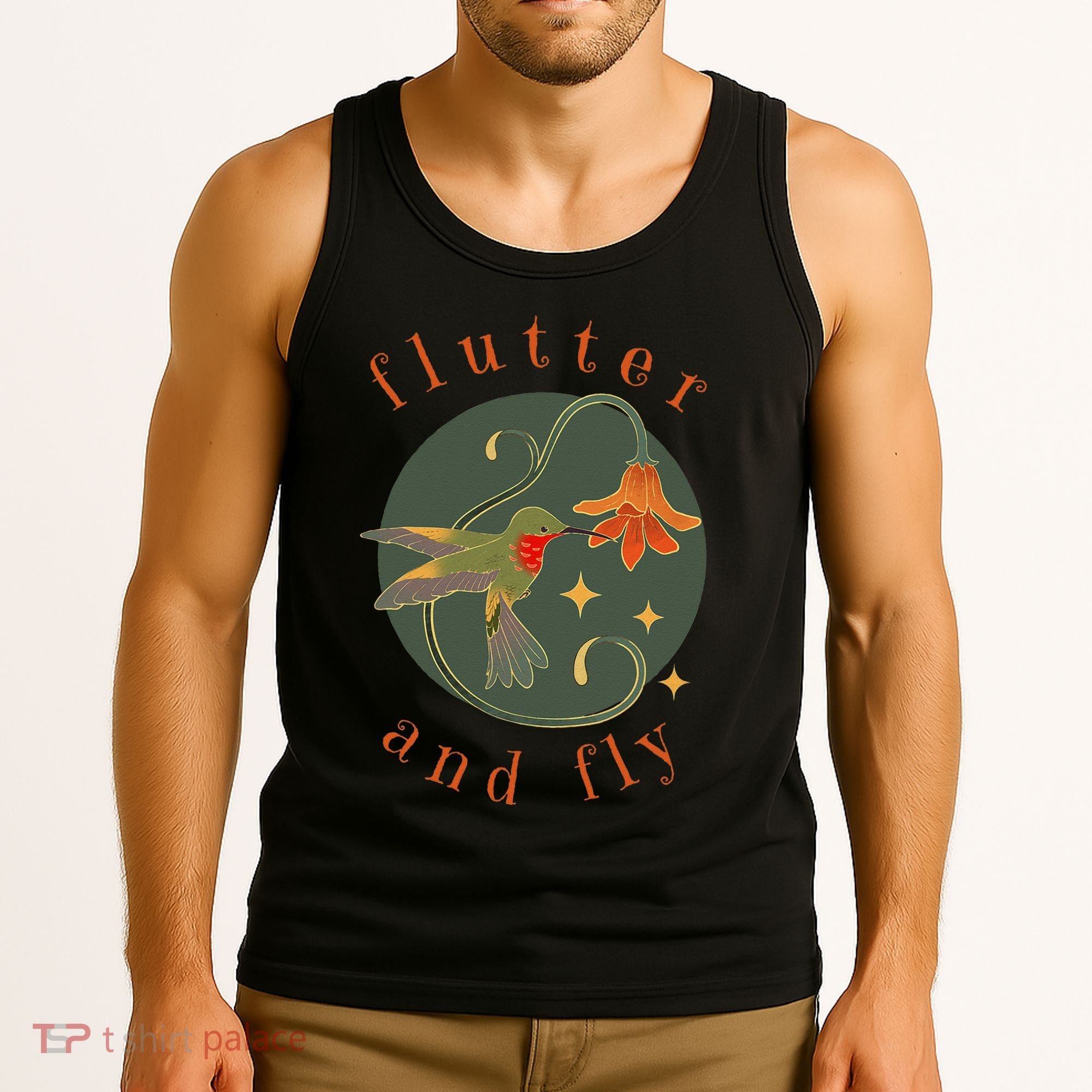 Flutter And Fly Apparel Hummingbird And Flower Tank Top