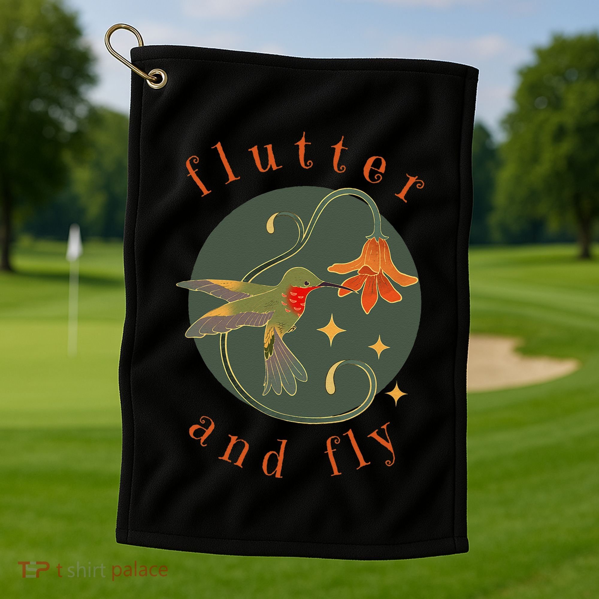 Flutter And Fly Apparel Hummingbird And Flower Golf Towel