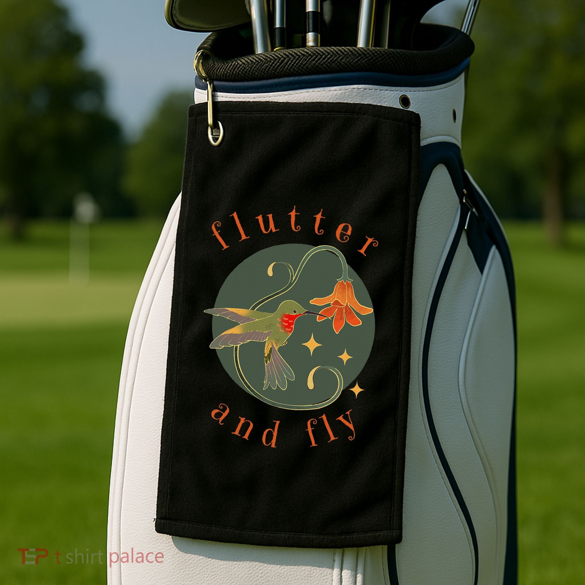 Flutter And Fly Apparel Hummingbird And Flower Golf Towel