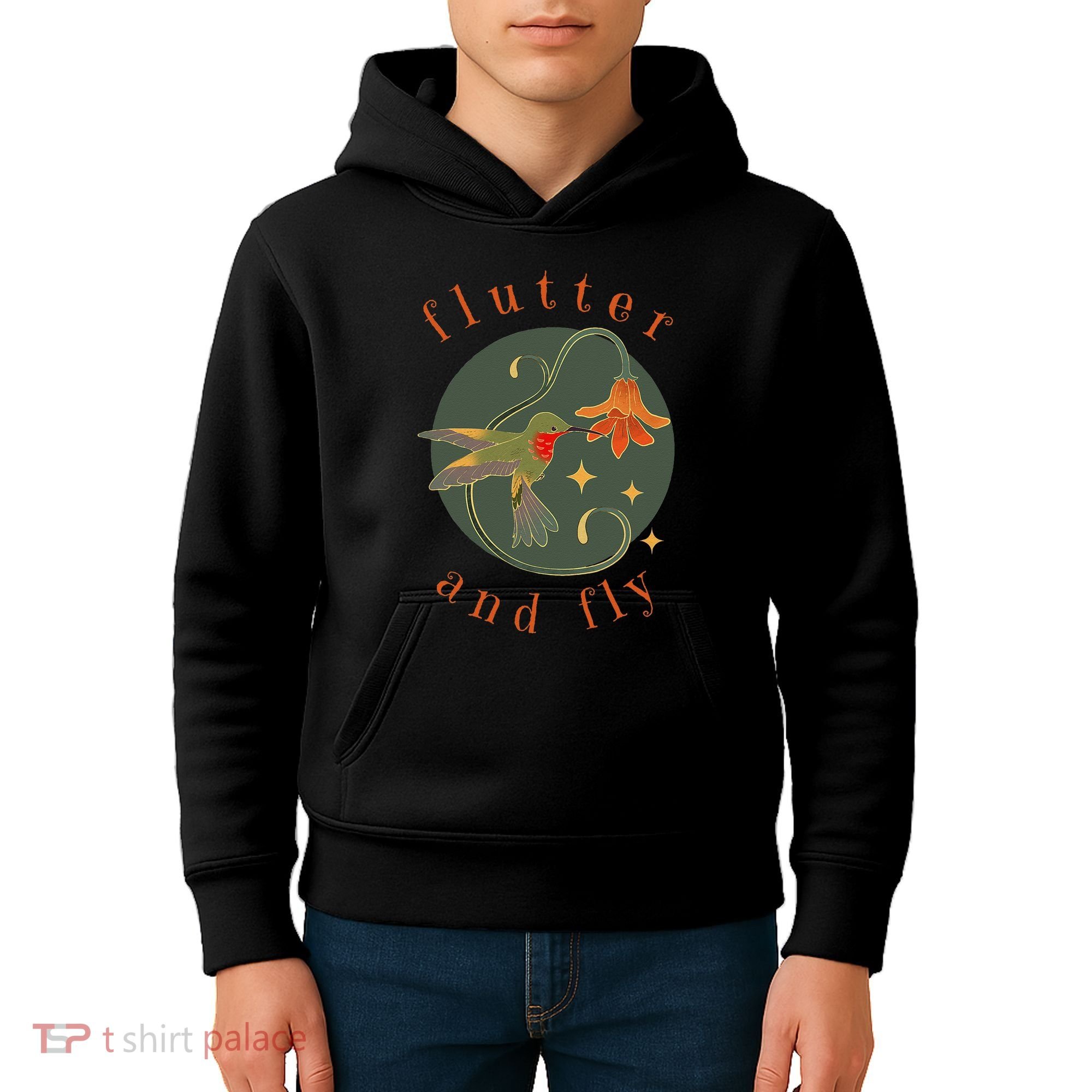 Flutter And Fly Apparel Hummingbird And Flower Kids Hoodie