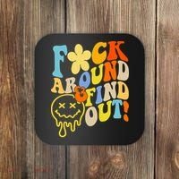 Fuck Around Find Out Smile Retro Groovy Funny Coaster thumb 0