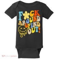 Fuck Around Find Out Smile Retro Groovy Funny Baby Bodysuit thumb 0