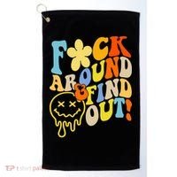 Fuck Around Find Out Smile Retro Groovy Funny Golf Towel thumb 0